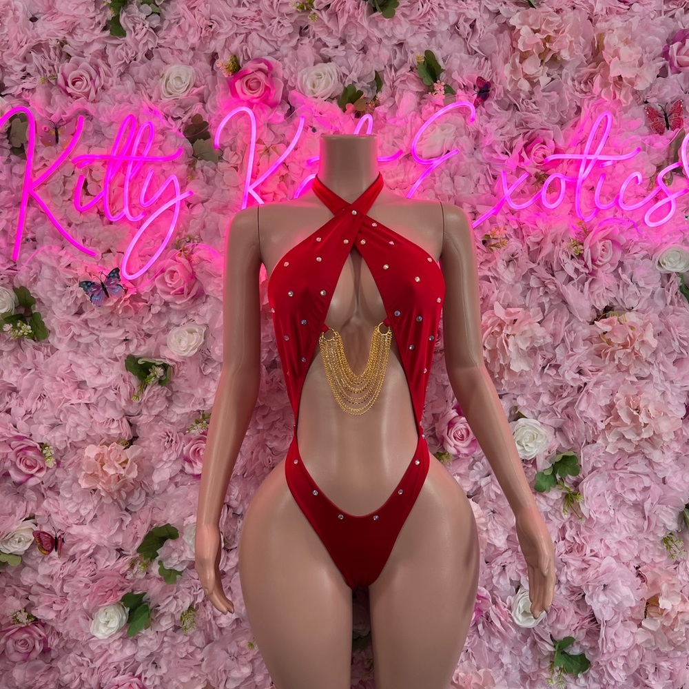 xotic Dancewear One Piece Red Chain